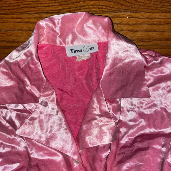 Vintage 70s/80s Retro Y2K Steampunk •Time Out•liquid pink Secretary Blouse Top M - Picture 2 of 10